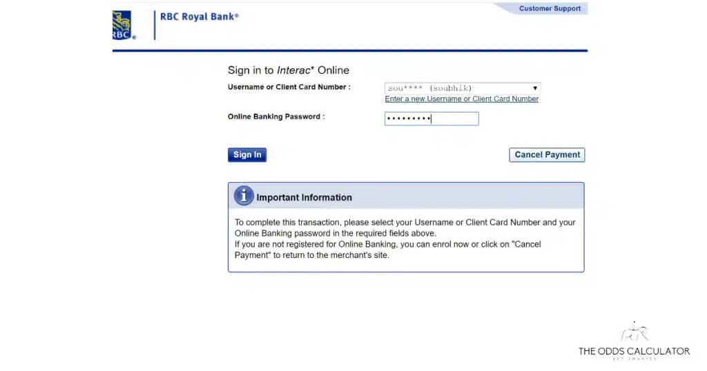 RBC bank and interac log in details
