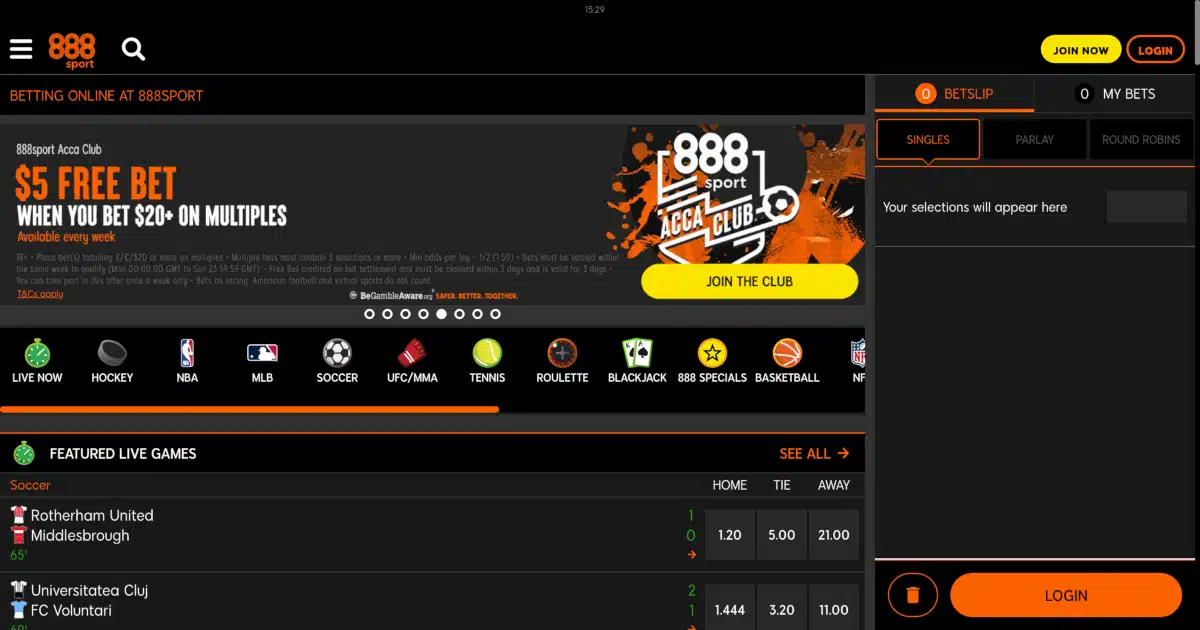 screenshot of 888sports book lobby on desktop