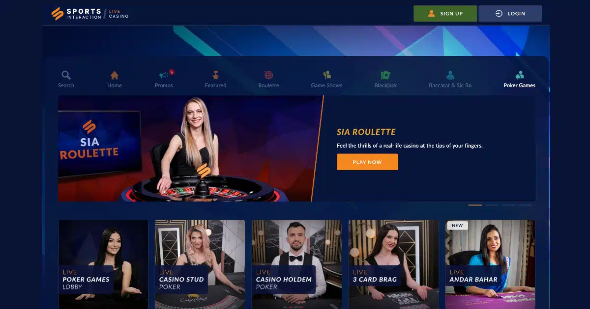 Screenshot of Sports Interaction Live Poker Lobby