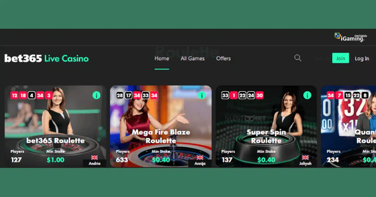 live casino section at Bet365 Ontario