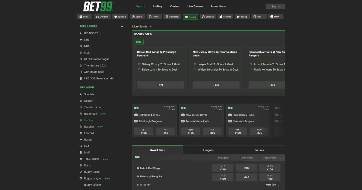 bet99 hockey betting offer in Canada